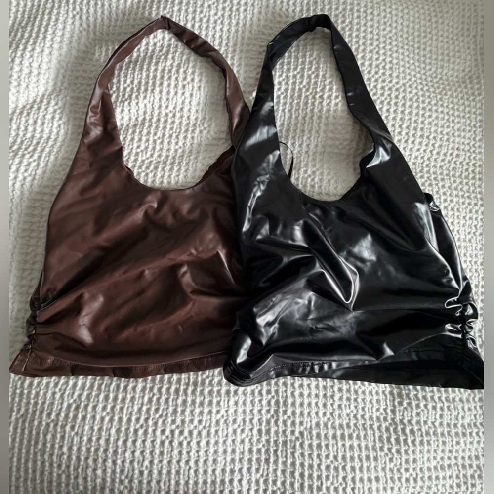SHEIN Faux Leather Halter Tops